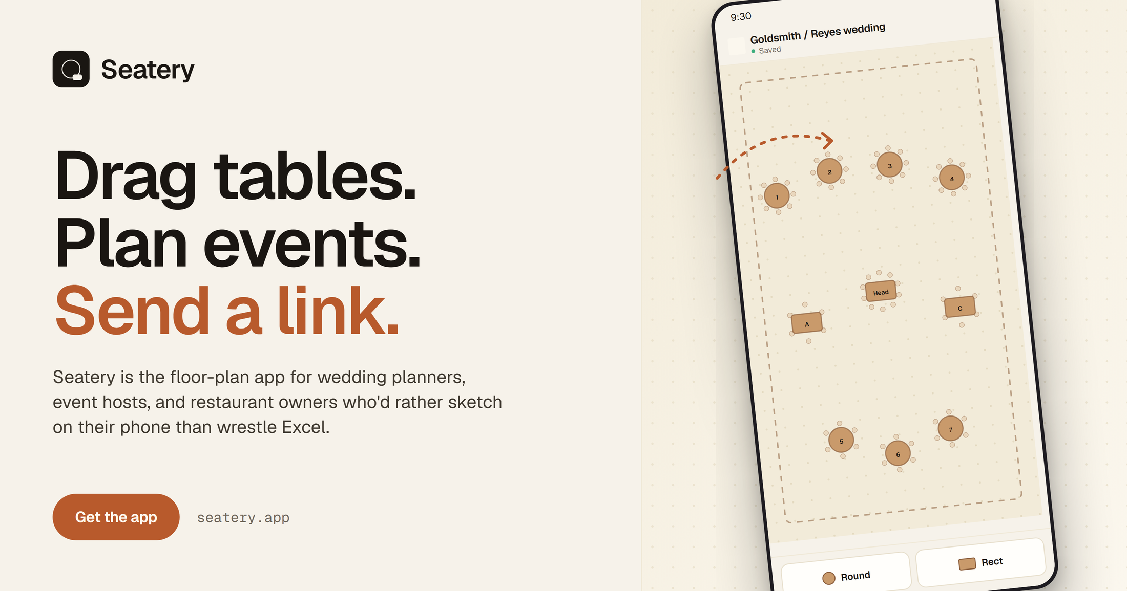 Event Floor Plan — drag tables, plan events, send a link